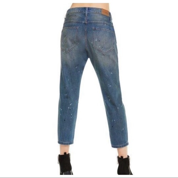 NWOT Wildfox Distressed Slouchy Paint Splatter High Waist Boyfriend Cropped Jean - Picture 4 of 10